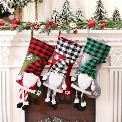Christmas Day Decoration Red Black White Grid Faceless Forester Christmas Socks Dwarf Hanging Doll Candy Gift Bag - Korvel