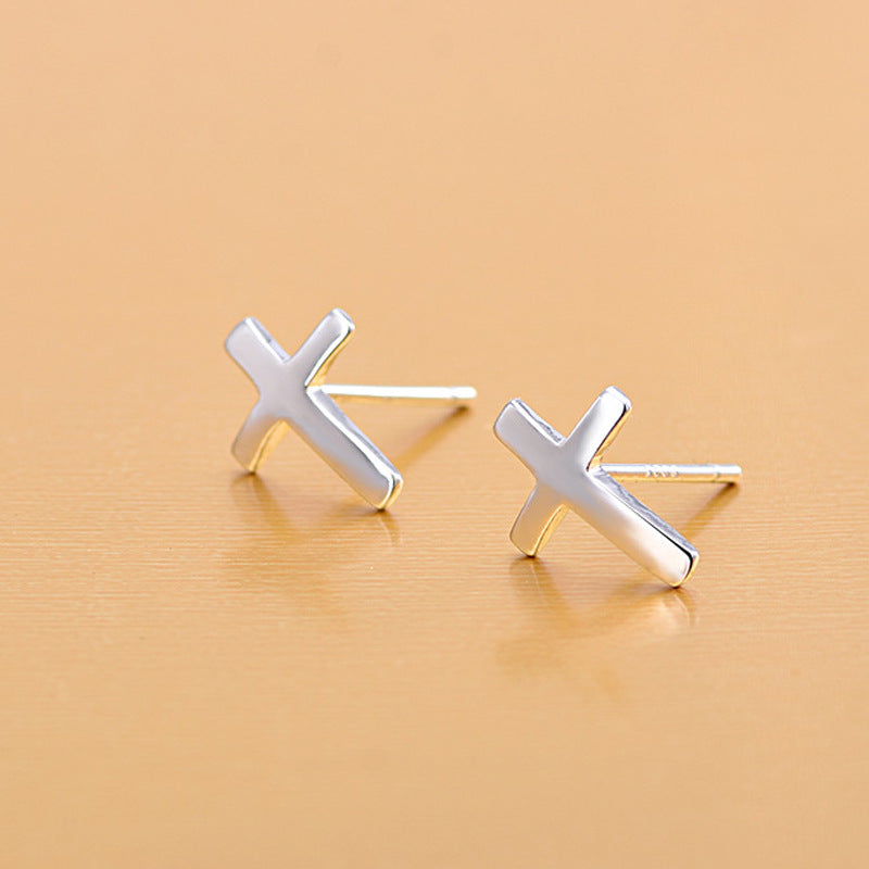 S925 sterling silver earrings fashionable earrings for women smooth cross earrings - Korvel