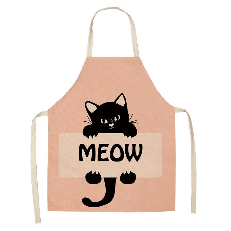 Cat Kitchen Aprons For Women Cotton Linen Bibs Household Cleaning Pinafore Home Cooking Apron kids kitchen barber - Korvel