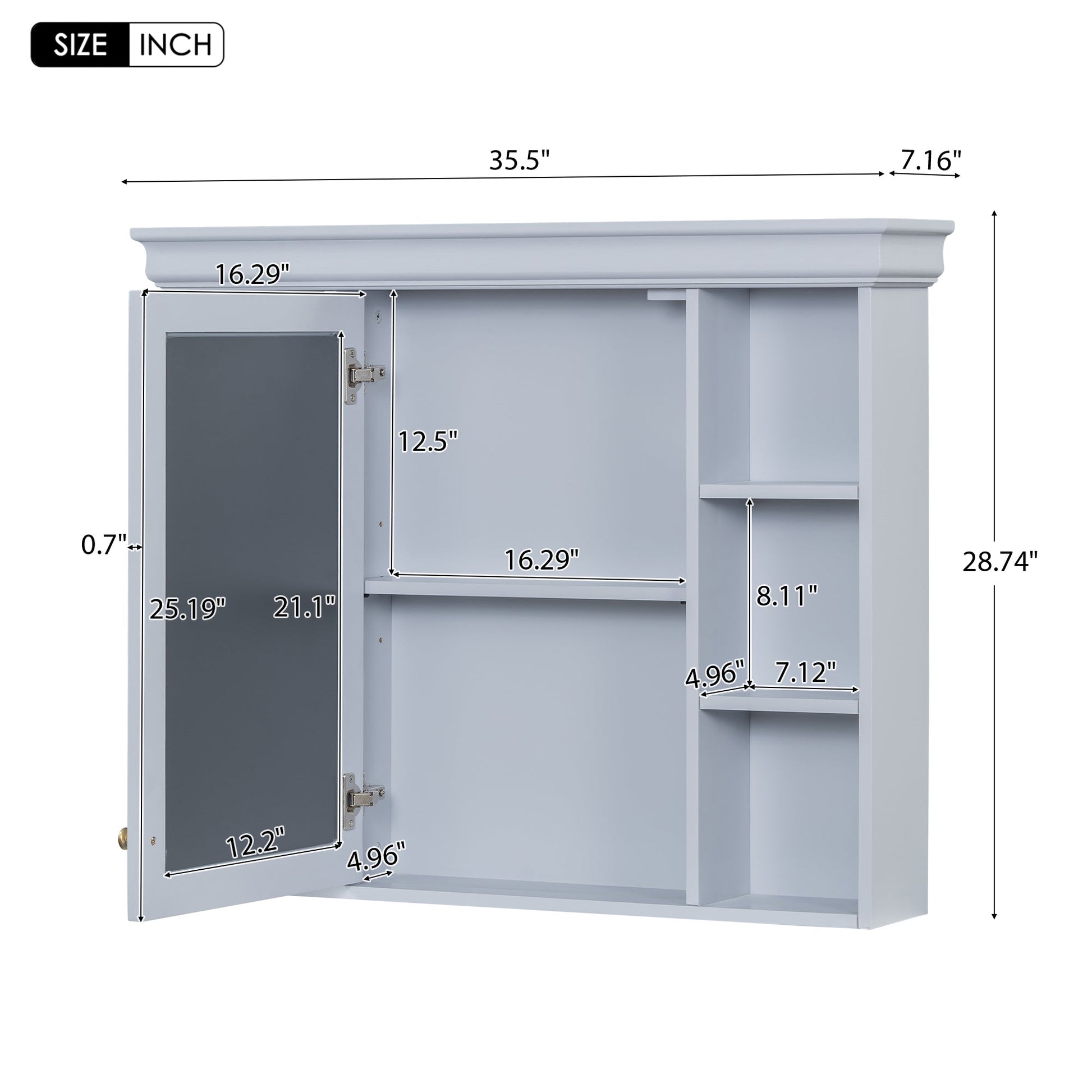 35'' x 28'' Blue Wall Mounted Bathroom Storage Cabinet with Mirror Door, Modern Bathroom Wall Cabinet with Mirror - Korvel