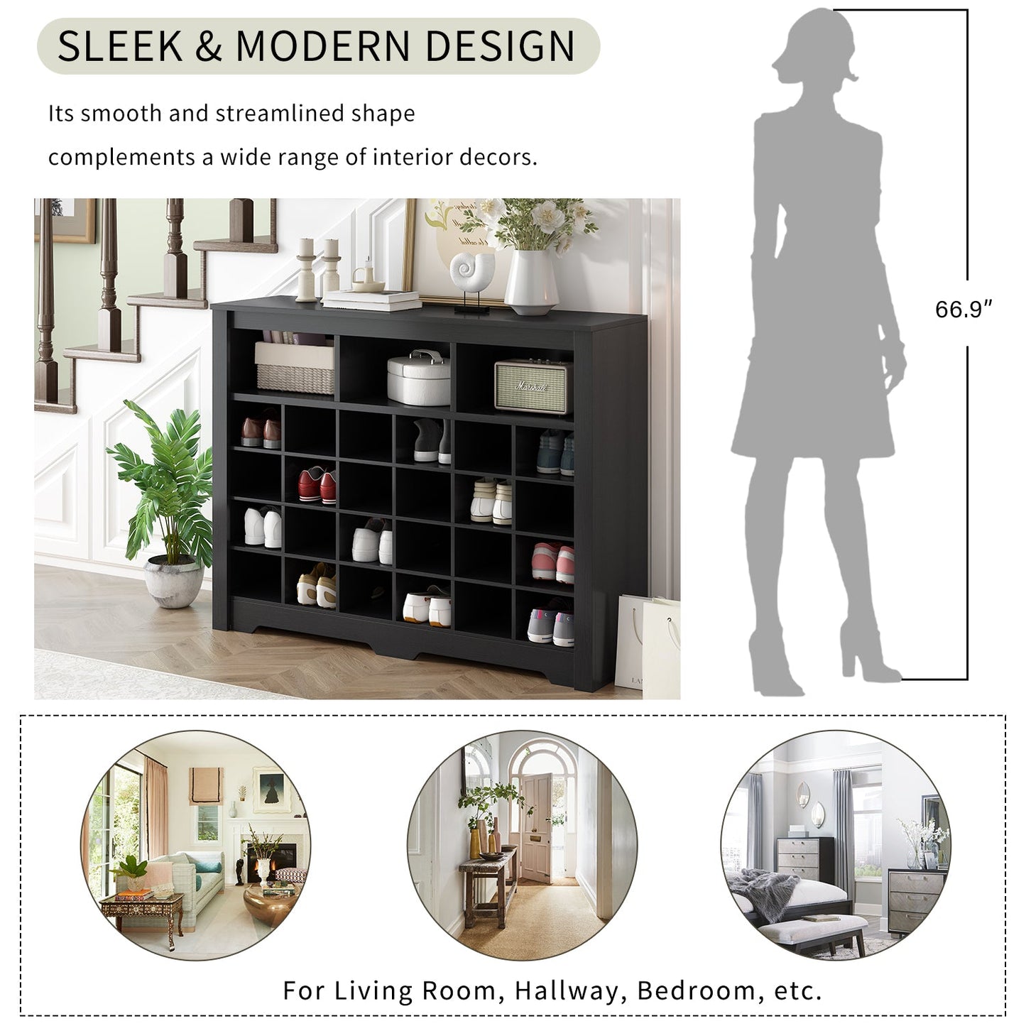 ONTREND Sleek Design 24 Shoe Cabinet - Modern Black Organizer
