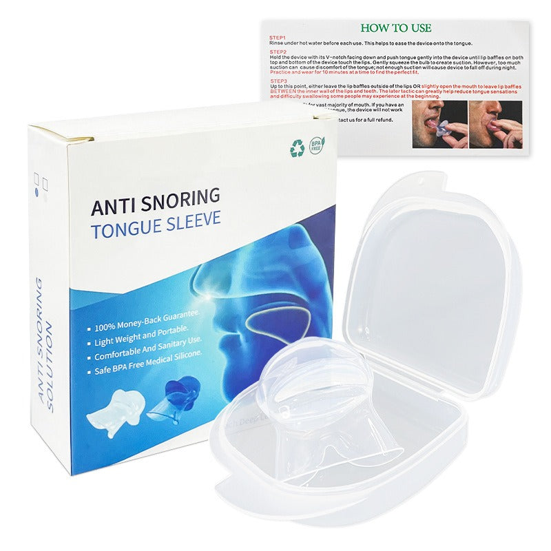 Anti snoring tongue sleeve device, anti snoring device, tongue silicone anti snoring respirator, sleep apparatus - Korvel