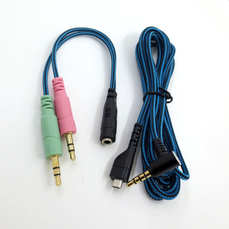 Suitable for Arctis 3 5 7 Sairui Ice Gaming Earphone Cable Blue Black Stripe Audio Cable - Korvel