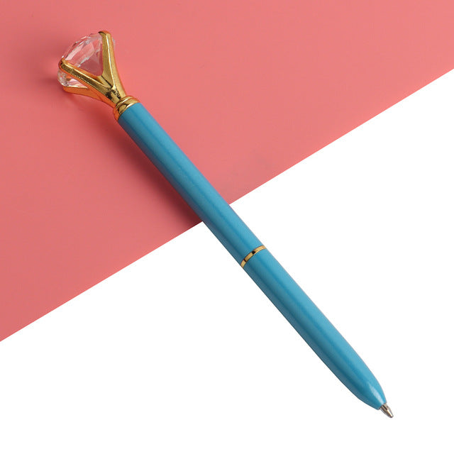 21Color Kawaii Ballpoint Pen Big Gem Metal Ball Pen With Large Diamond Blue And Black Magical Pen Fashion School Office Supplies - Korvel
