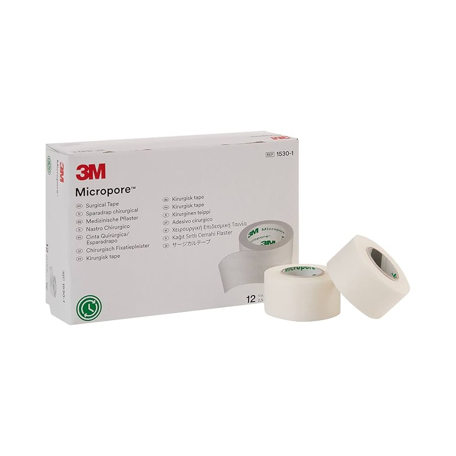 Cinta Quirúrgica de Papel Microporoso - 1 Pulgada, Caja de 12 Rollos