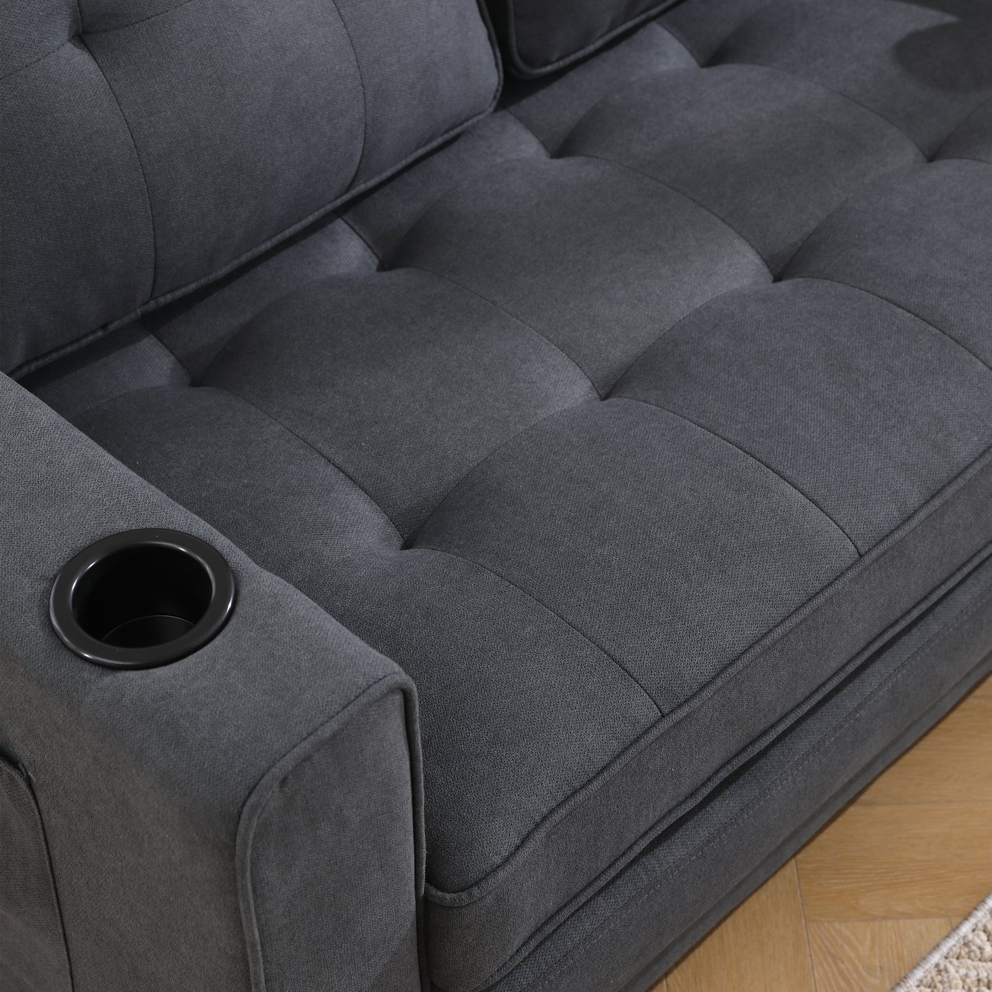 Three in one soft cushion cushion cushion sofa, folding mattress sofa bed, with side pockets and cup holder, dark gray - Korvel