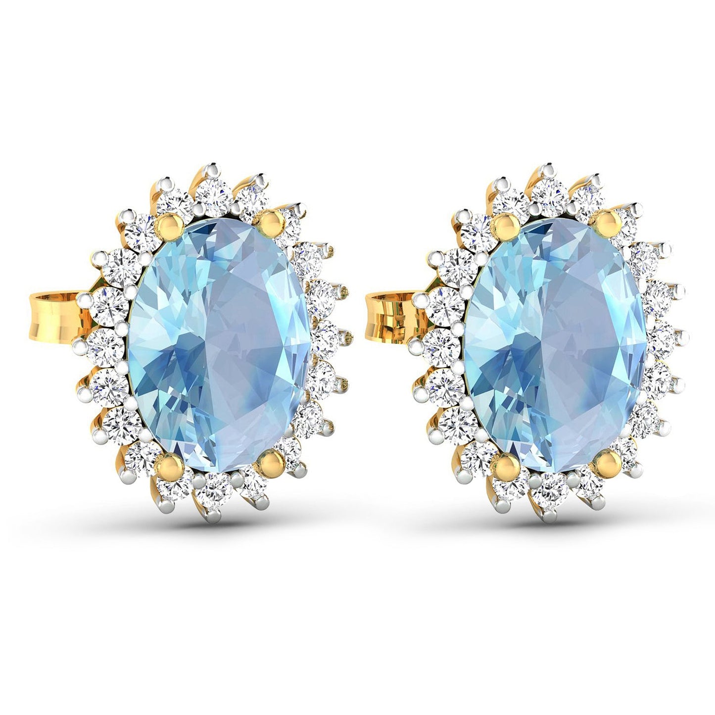 Pendientes de aguamarina genuina de 2.36 quilates y diamantes blancos en oro de 14 quilates