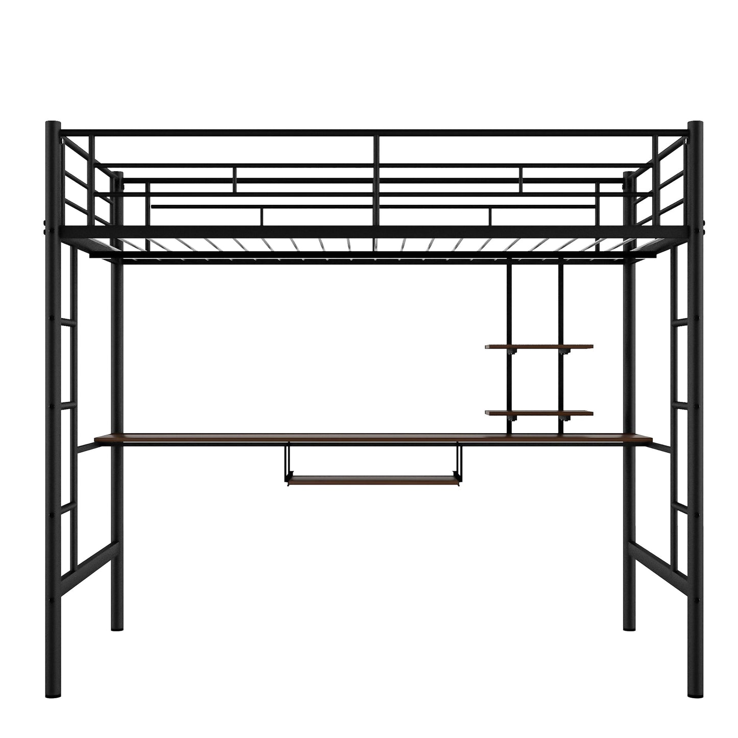 Loft Bed with Desk and Shelf   Space Saving Design Full Black - Korvel