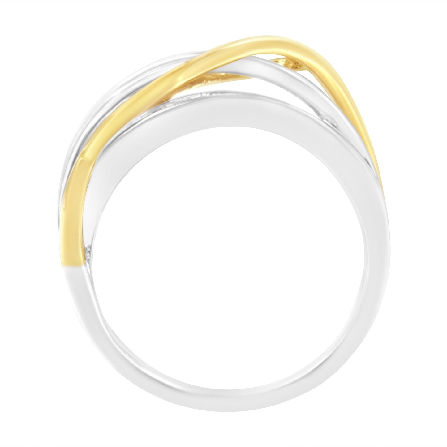 Anillo de Banda Bypass de Diamantes en Oro Blanco y Amarillo de 10K - Talla 7