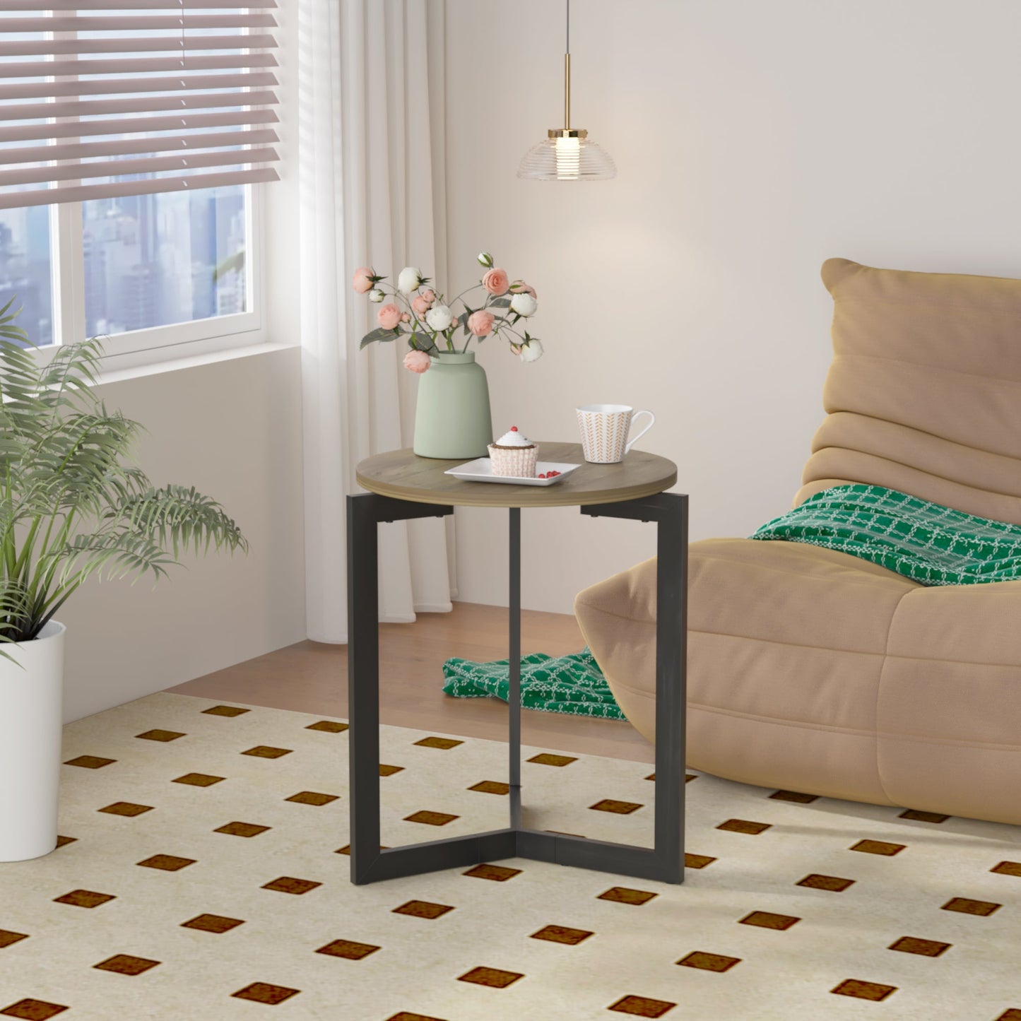 19.68''H Round Accent End Table with Sturdy Metal Frame