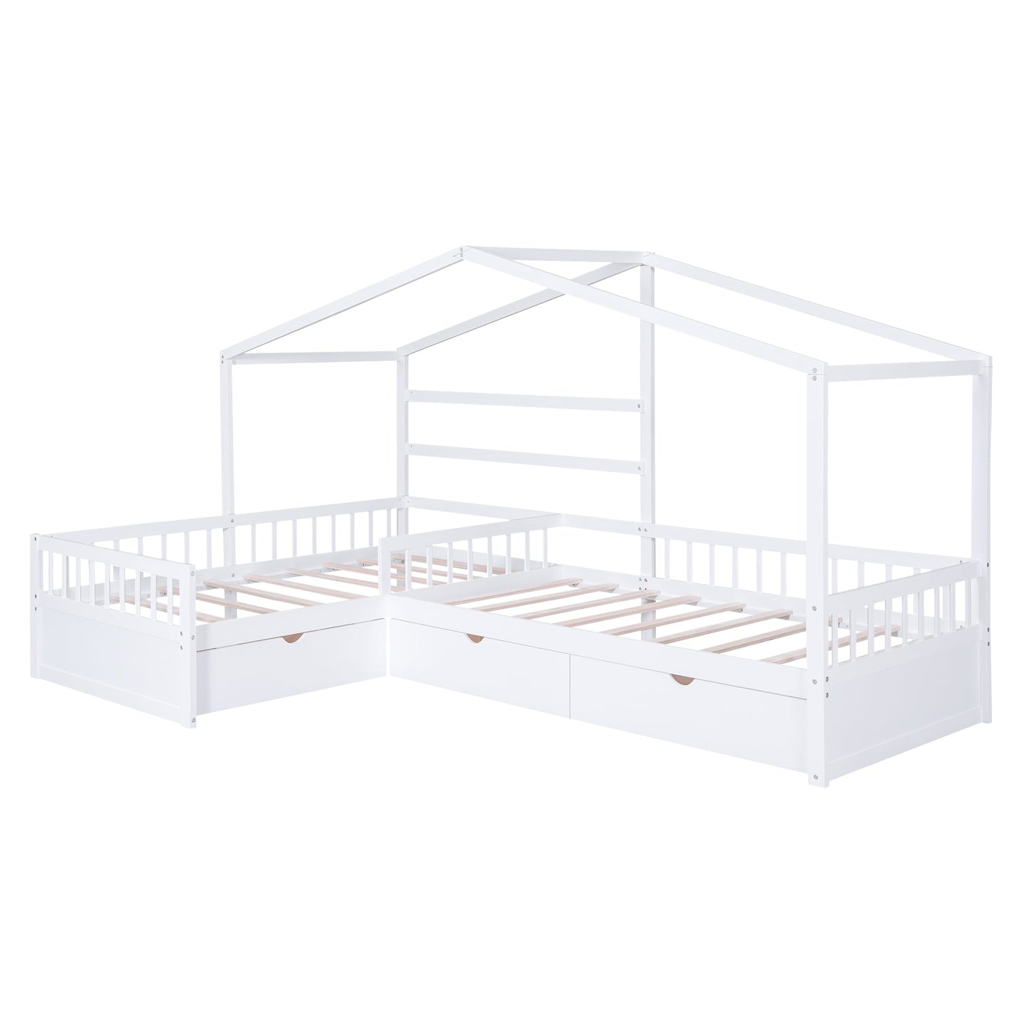 Twin Size House Platform Bed with Three Storage Drawers White - Korvel