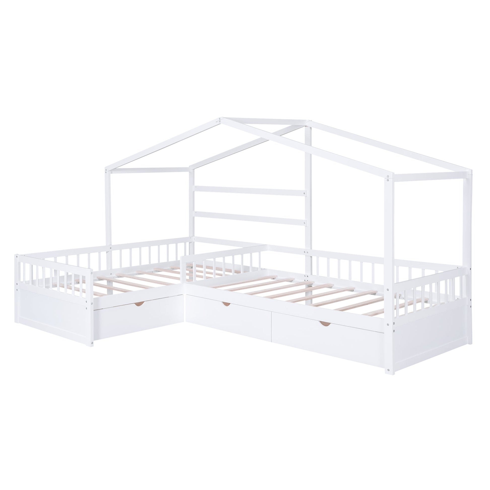 Twin Size House Platform Bed with Three Storage Drawers White - Korvel