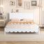 Queen Size Wood Platform Bed Frame, Retro Style Bed with Rectangular Headboard,No Need Box Spring,White - Korvel