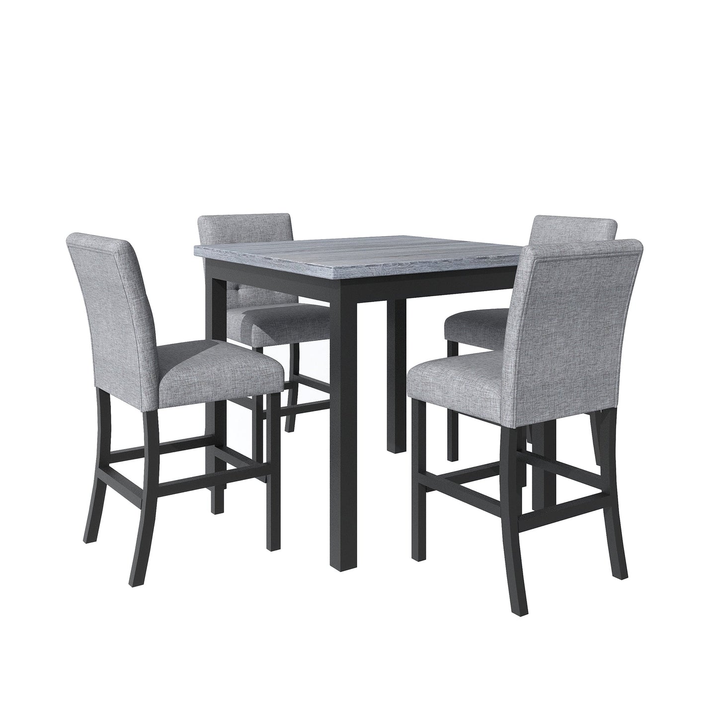 TOPMAX 5-piece cabinet dining table set, wooden square dining table and chairs, and 4 soft cushioned high back chairs in black - Korvel