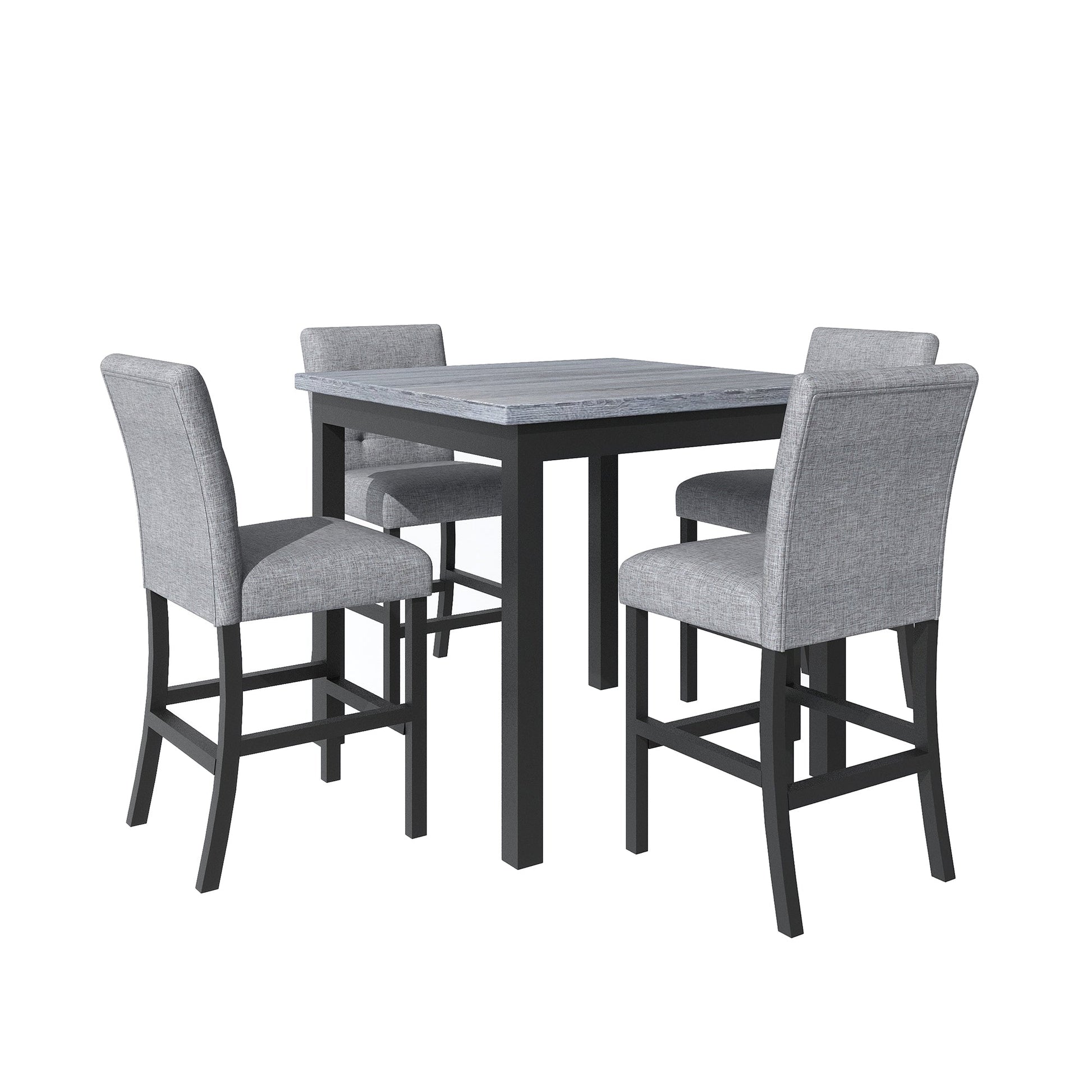 TOPMAX 5-piece cabinet dining table set, wooden square dining table and chairs, and 4 soft cushioned high back chairs in black - Korvel