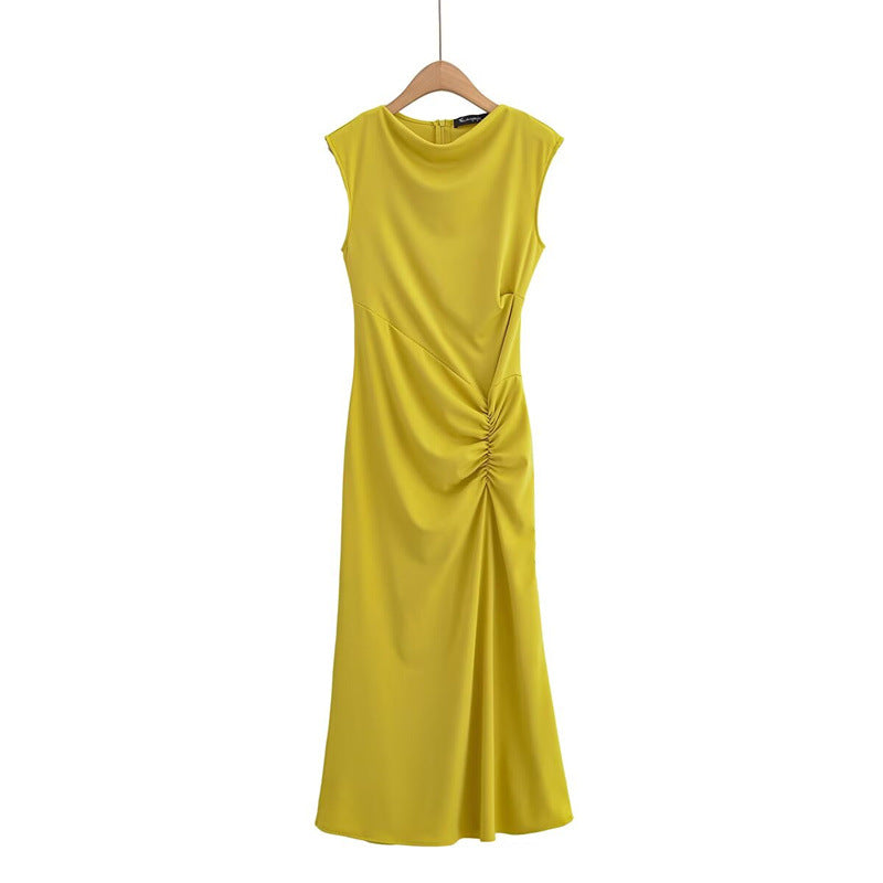 Fashionable and Sexy  Style Women's Two-color Knitted Pleated Long Dress - Korvel