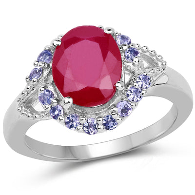 4.03 Carat Genuine Glass Filled Ruby & Tanzanite Sterling Silver Ring