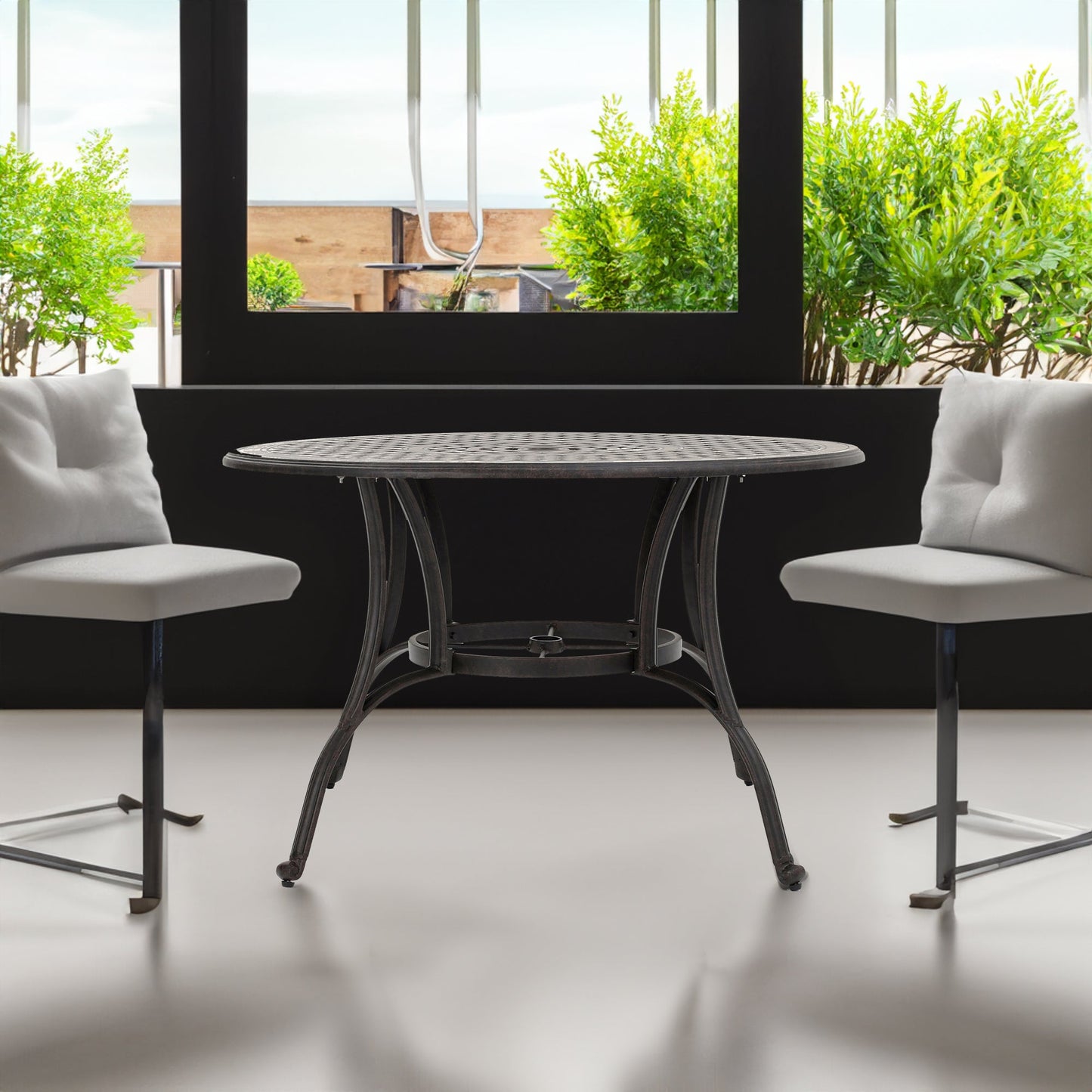 Outdoor Cast Aluminum Circular Dining Table in Bronze