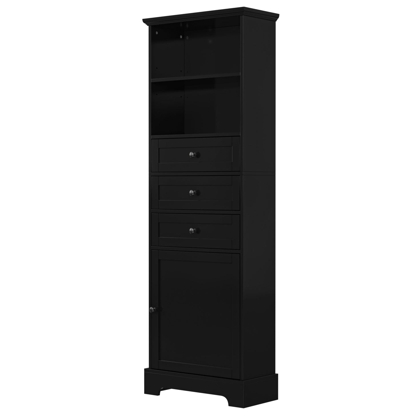 Elegant Black High Storage Cabinet with 3 Drawers