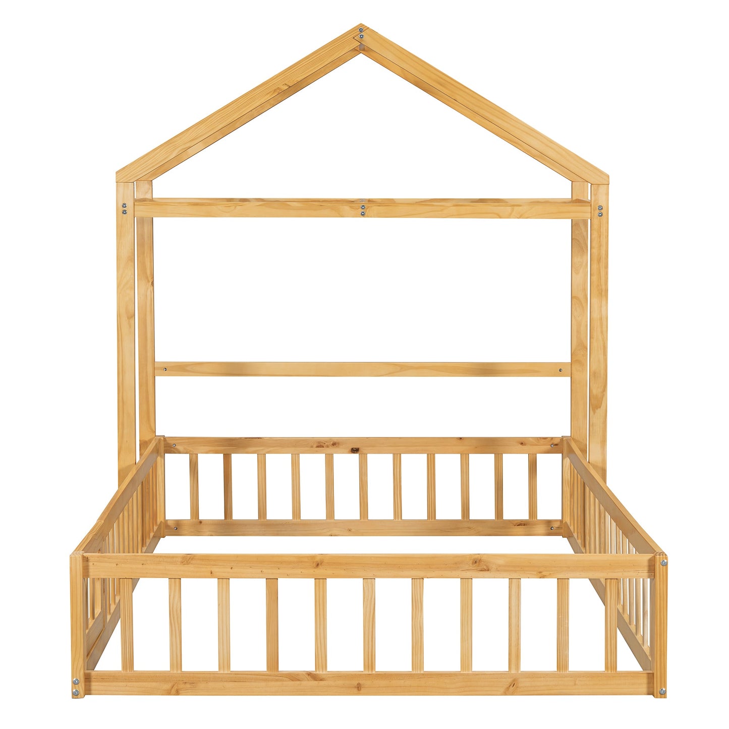 Wooden Full Size Children's Bed with Detachable Headboard and Integrated Clothes Drying Rack, Natural - Korvel