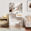 Vanity Desk Set Stool & Dressing Table with LED Lighting Mirror Drawer and Wood Cosmetic Table Chest of Drawers White Color - Korvel
