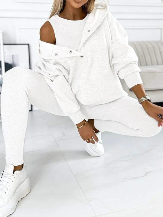 Ensemble de sport pour femmes en 3 pièces avec sweat à capuche et pantalons