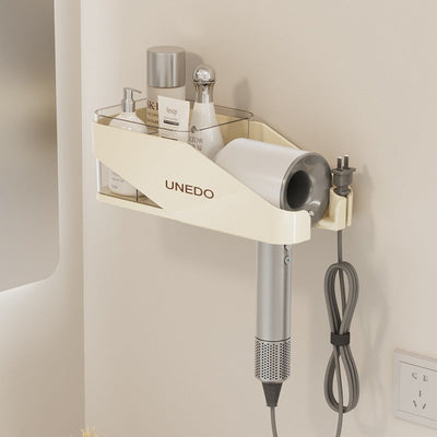 Cream hair dryer storage rack, non perforated wall mounted bathroom hair dryer rack, hair dryer holder, bathroom rack - Korvel