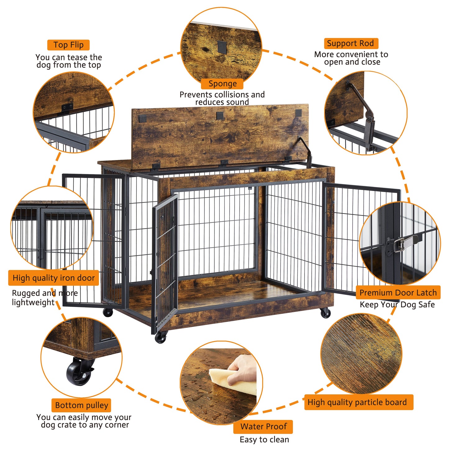 Jaula para Perros de Madera Marrón Rústica con Puertas Dobles