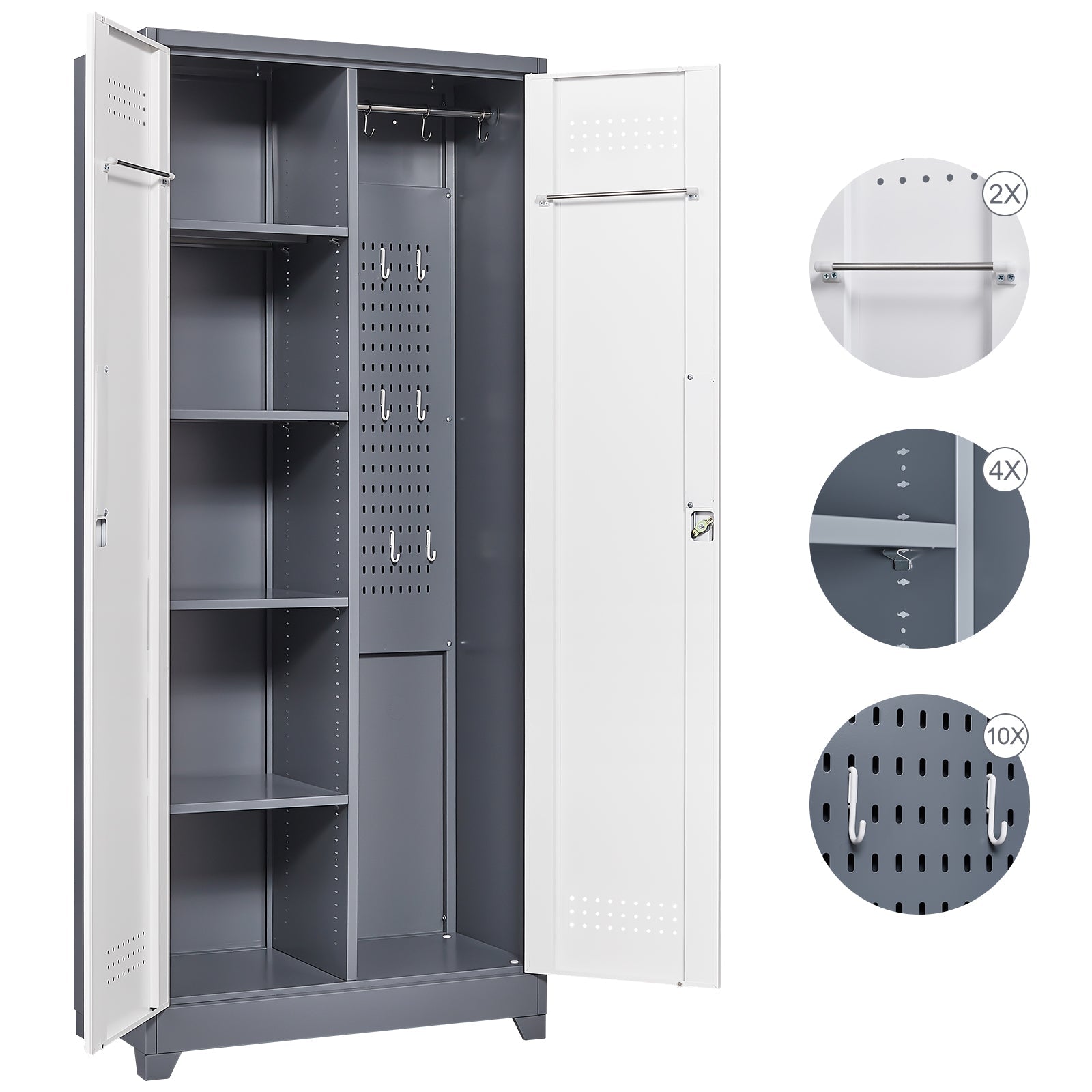 Metal storage cabinets, lockable cleaning tool cabinets, high broom tool organizers, and large storage cabinets in storage store - Korvel