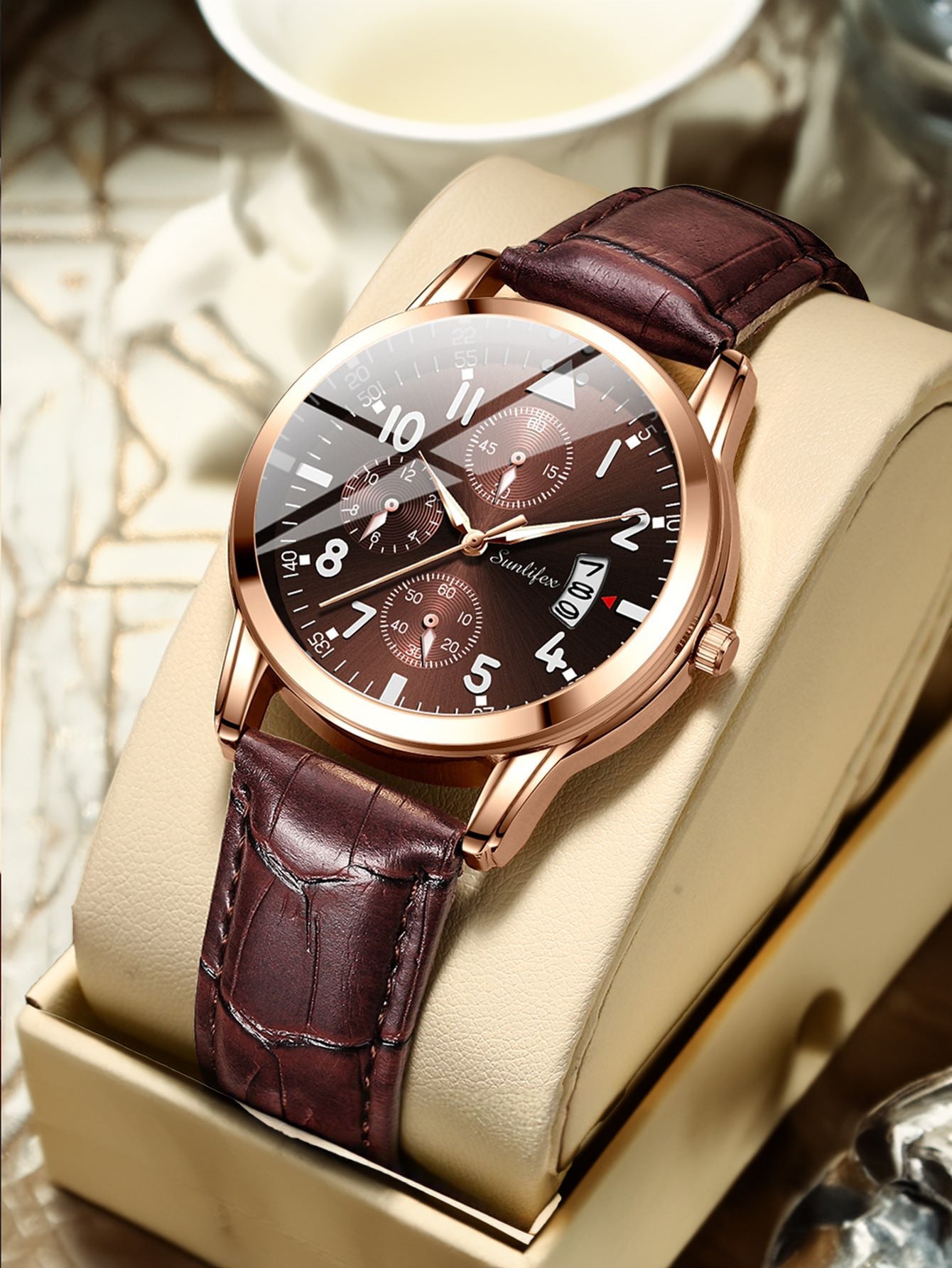 New Men's Watch Student Men's Night Light Waterproof Sports Leather Strap Black Quartz Watch - Korvel