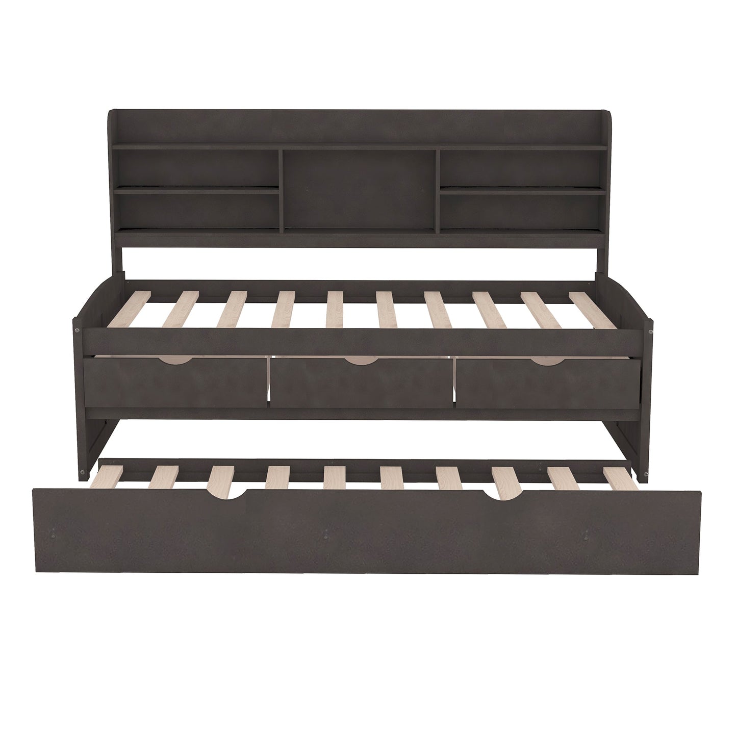 Twin Size Wooden Captain Bed with Storage and Trundle - Antique Gray