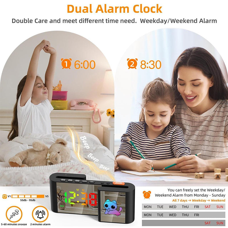 Creative S-shaped Dual-Screen RGB Alarm Clock with Night Light