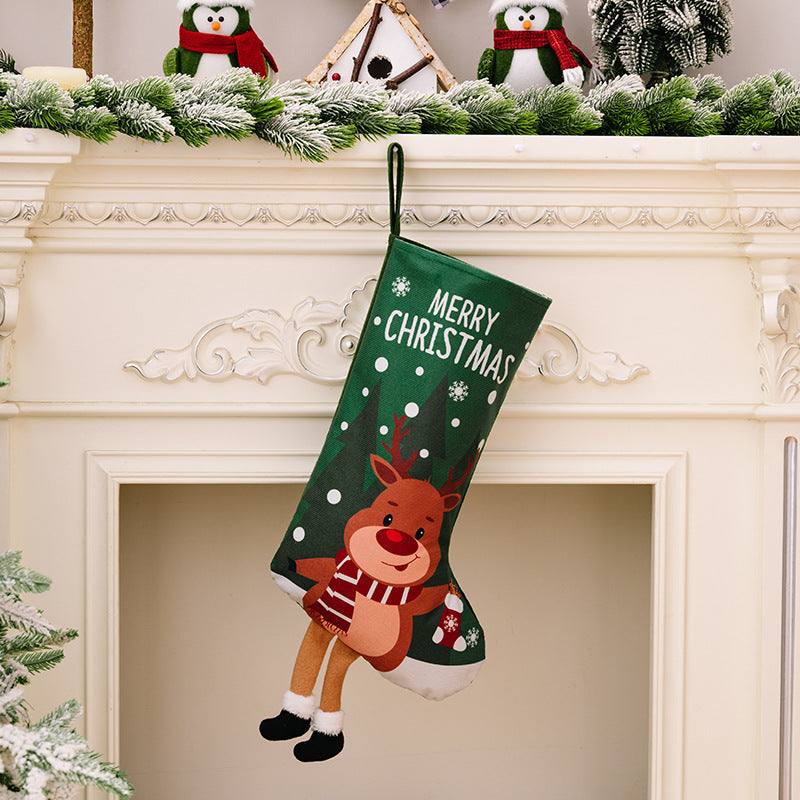 Christmas decorations, colorful prints, Christmas socks, Santa Claus gift socks, snowman gift bags, red and green leg hanging Christmas socks - Korvel