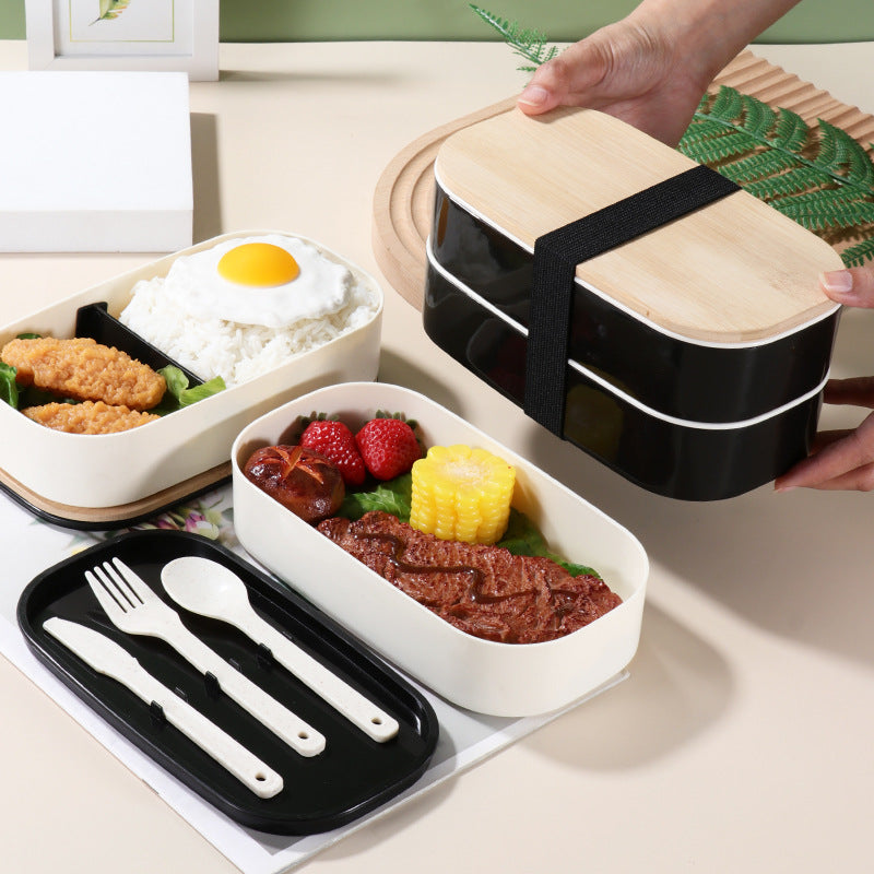 Japanese Style Double-Layer Bamboo Lid Bento Box
