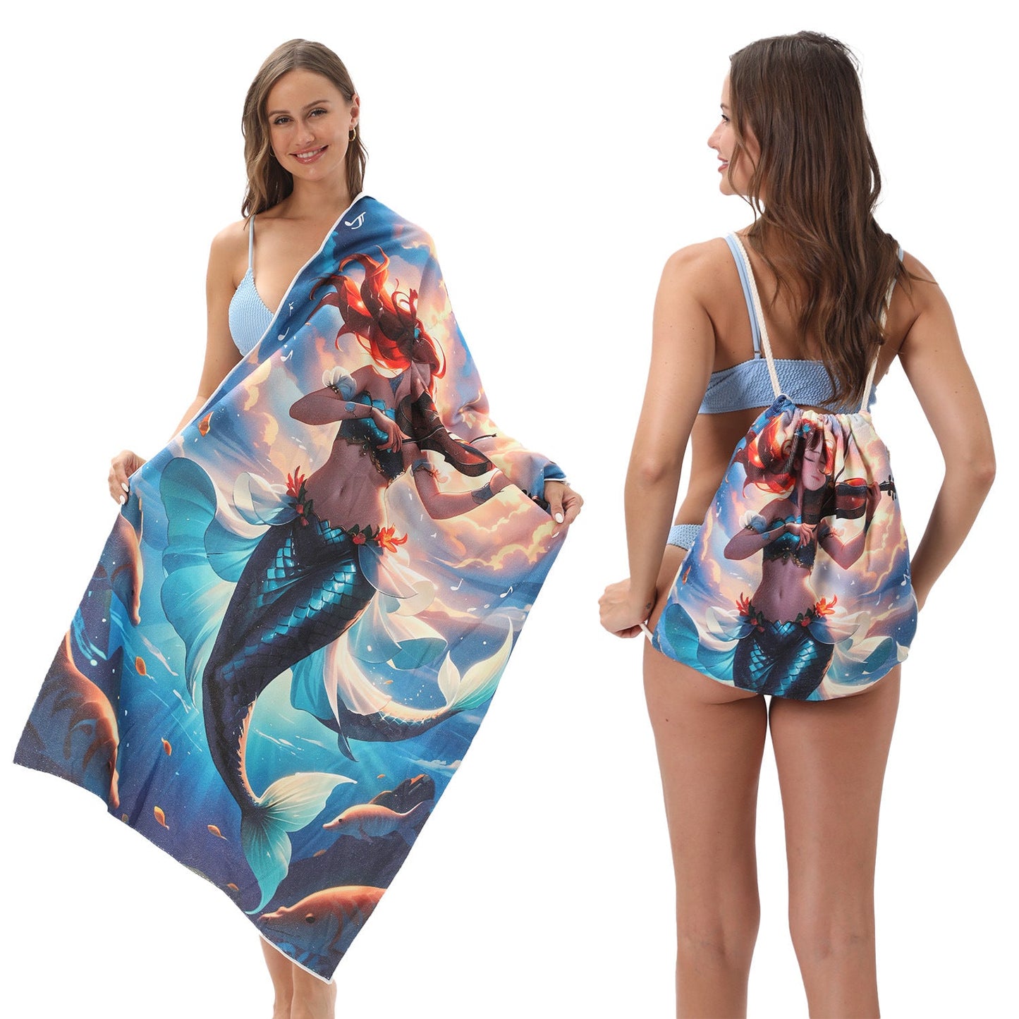 Two-in-One Foldable Beach Towel with Storage Bag