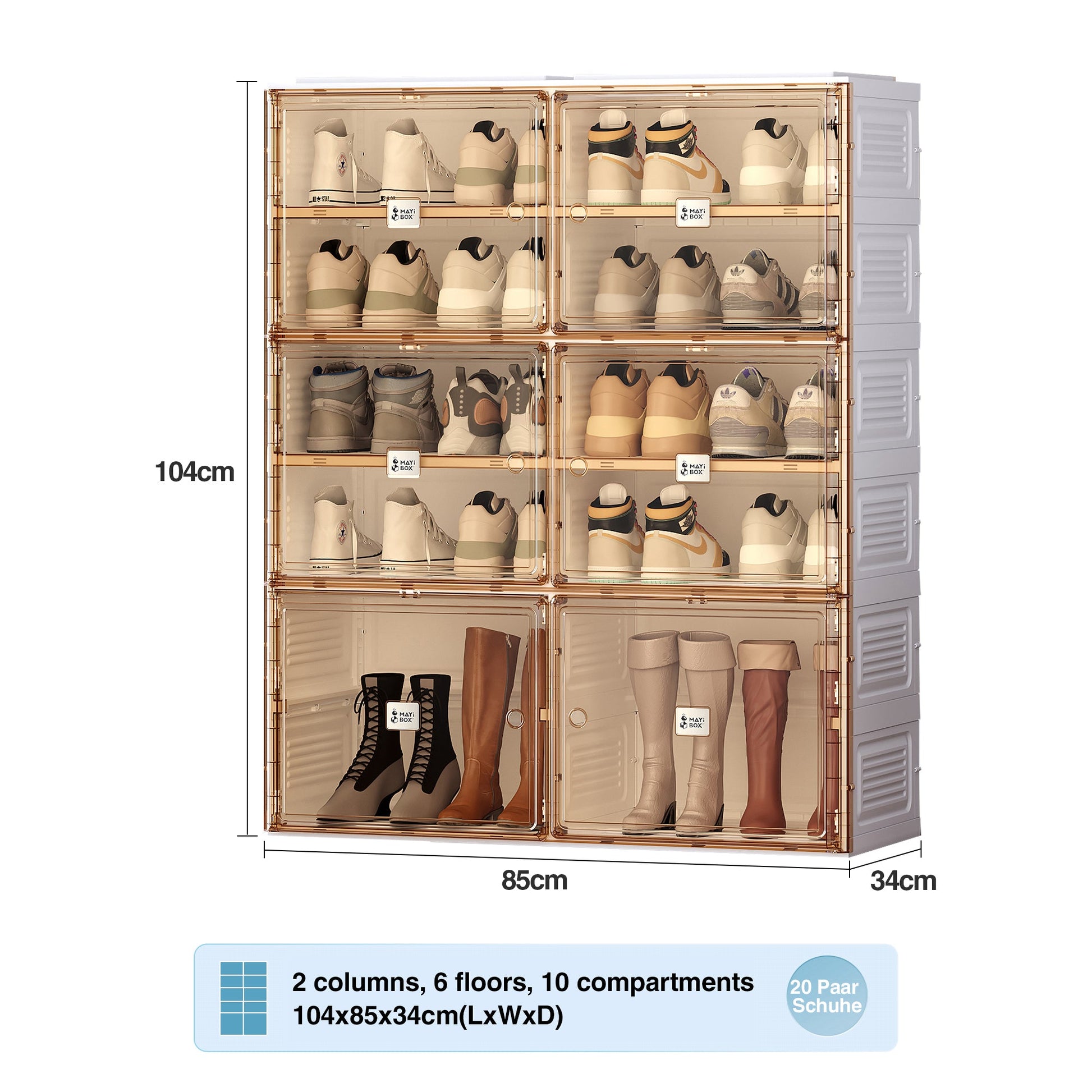Portable Shoe cabinet Living Room,Stackable Storage Organizer Cabinet with Doors and Shelves,Shoe Box for Closet - Korvel