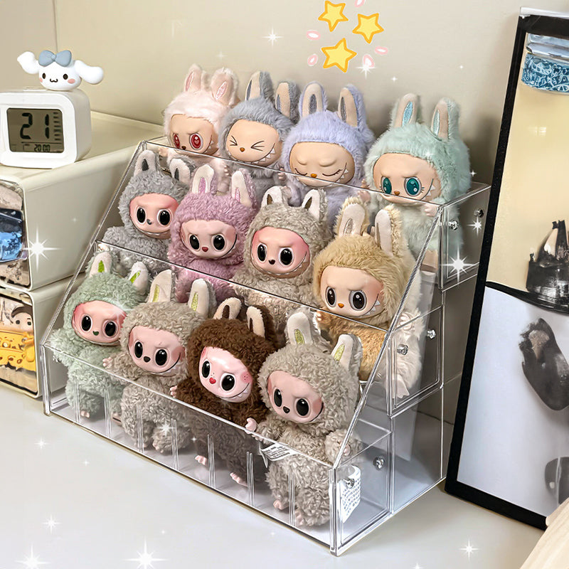 Spacious 3-Layer Display Shelf for Labubu Dolls and Handmade Blind Boxes, Stepped Transparent Acrylic Storage Solution - Korvel