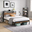 Queen Size Metal Platform Bed Frame with Wooden Headboard and Footboard with USB LINER - Korvel
