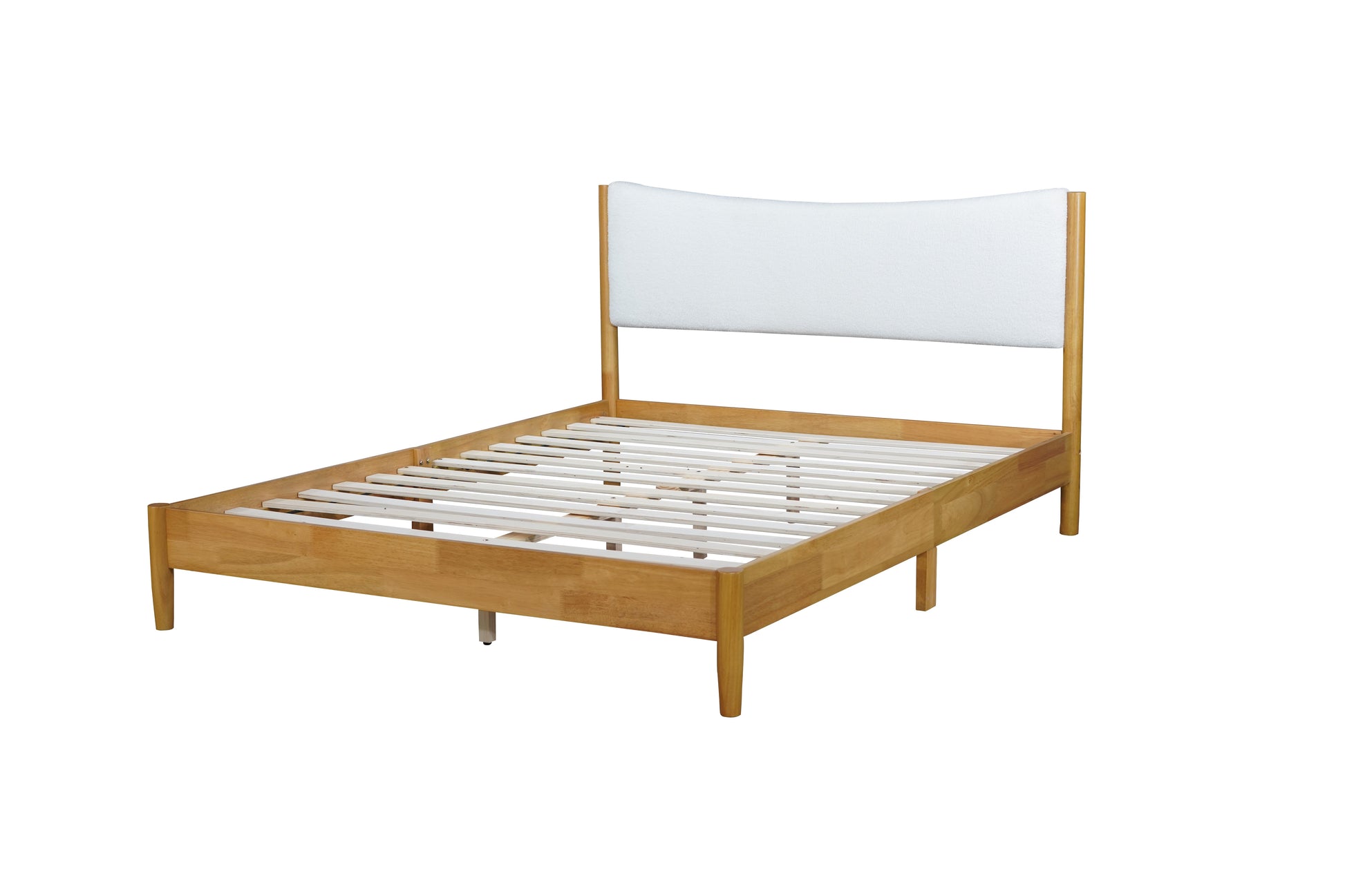 Queen Size Rubber Wooden , Solid Wooden Bed with Teddy Velvet Cushion Upholstered Headboard, Enhanced by Support Feet - Korvel