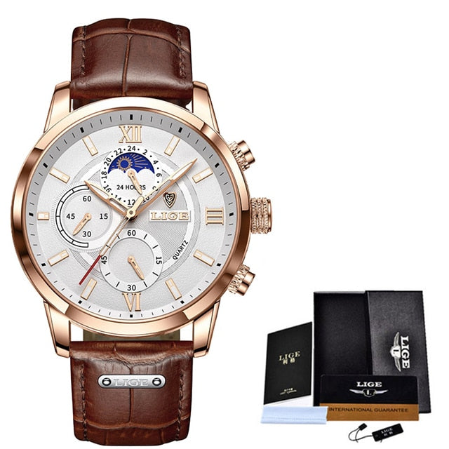 LIGE Men's Watches Top Brand Luxury Men Wrist Watch Leather Quartz Watch Sports Waterproof Male Clock Relogio Masculino+Box - Korvel