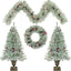 Pre-lit Xmas Tree Artificial Christmas 4-Piece Set,Garland, Wreath and Set of 2 Entrance Trees X-mas - Korvel