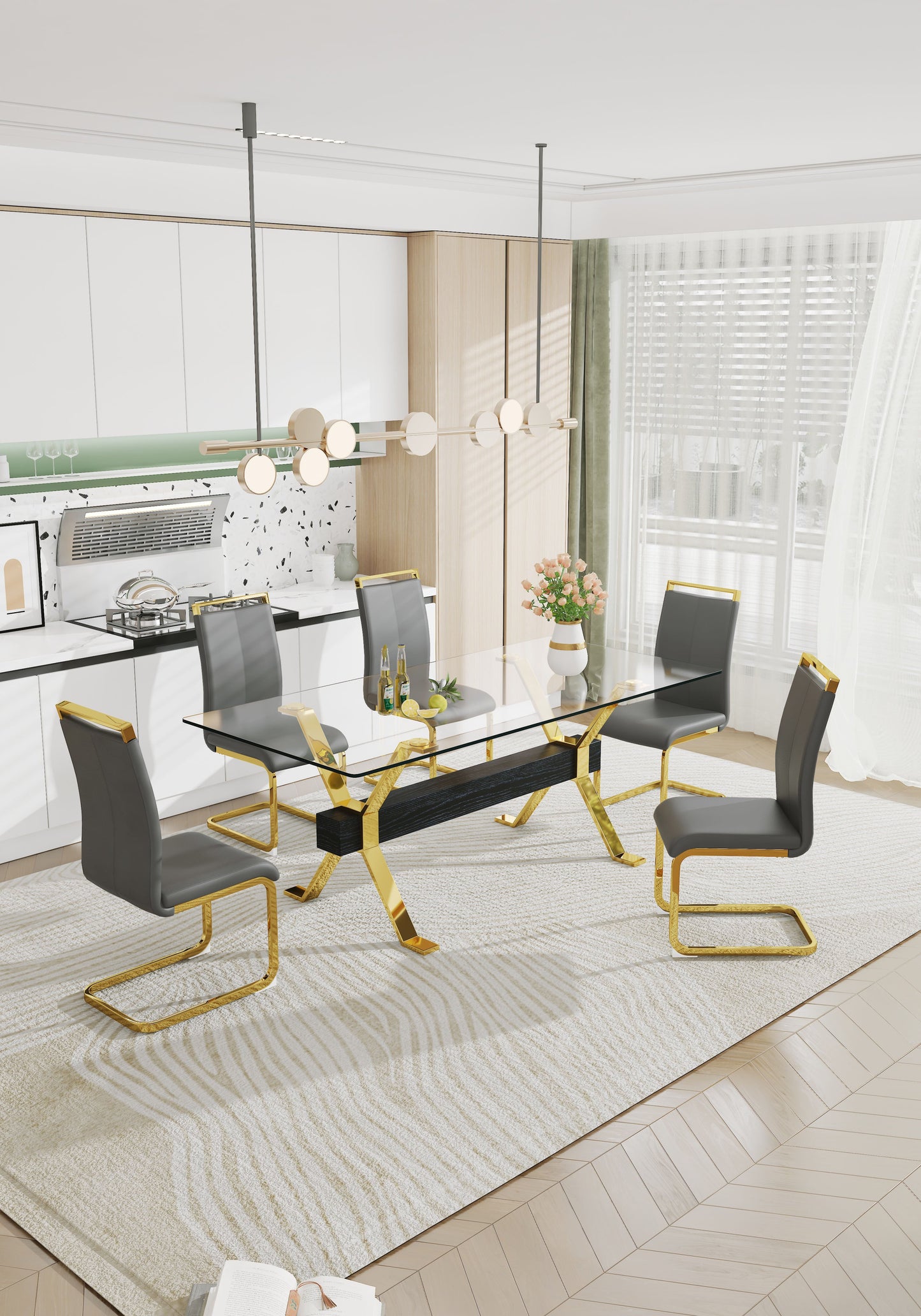 Dining table Modern tempered glass dining table Large modern office desk - Korvel