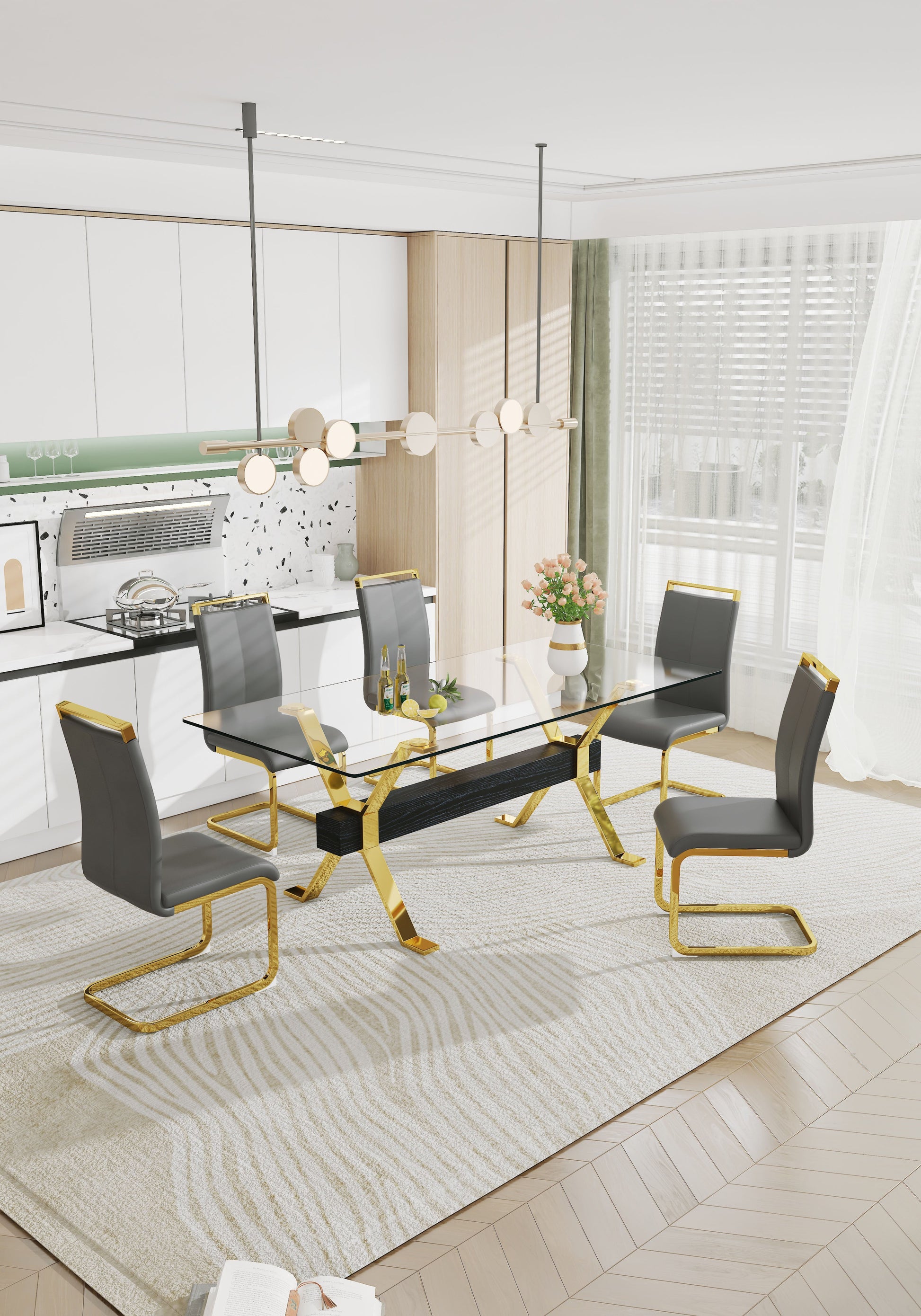 Dining table Modern tempered glass dining table Large modern office desk - Korvel