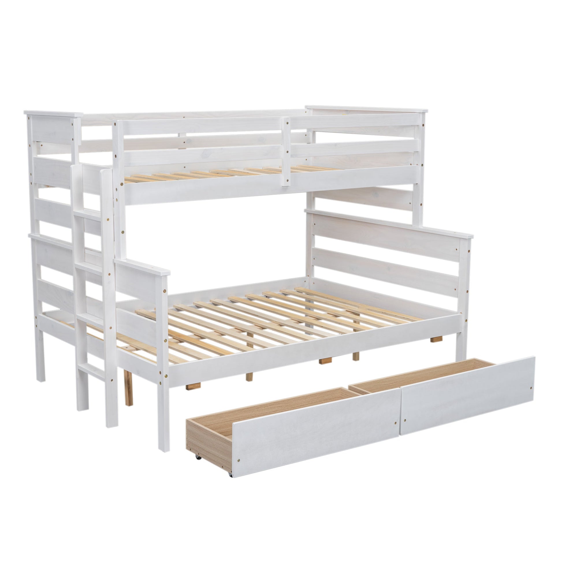 Wood Twin over Full Bunk Bed with 2 Drawers  White - Korvel