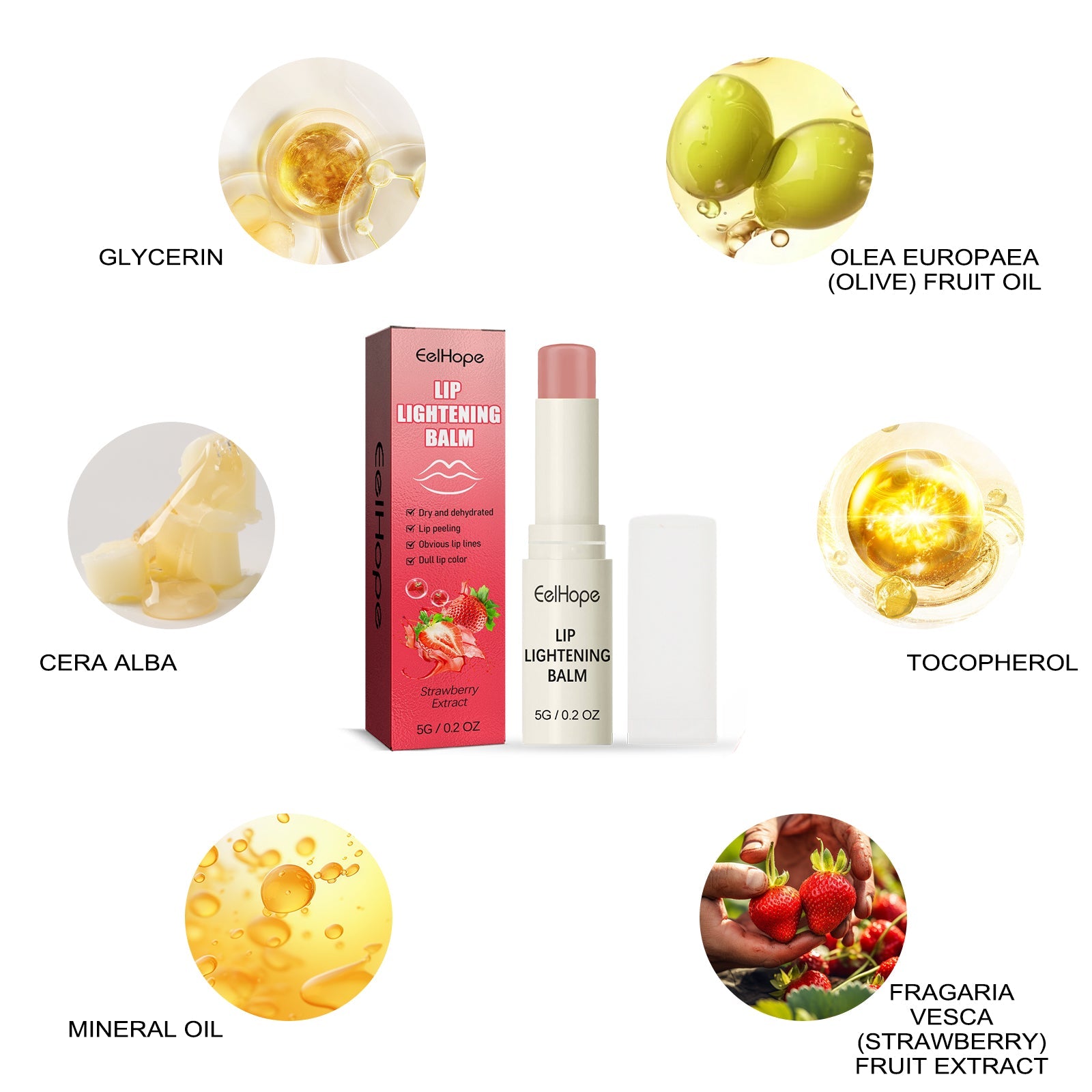 Strawberry Moisturizing Lip Balm Moisturizes, Hydrates, Removes Dead Skin, And Moisturizes Dry, Cracked Lips - Korvel