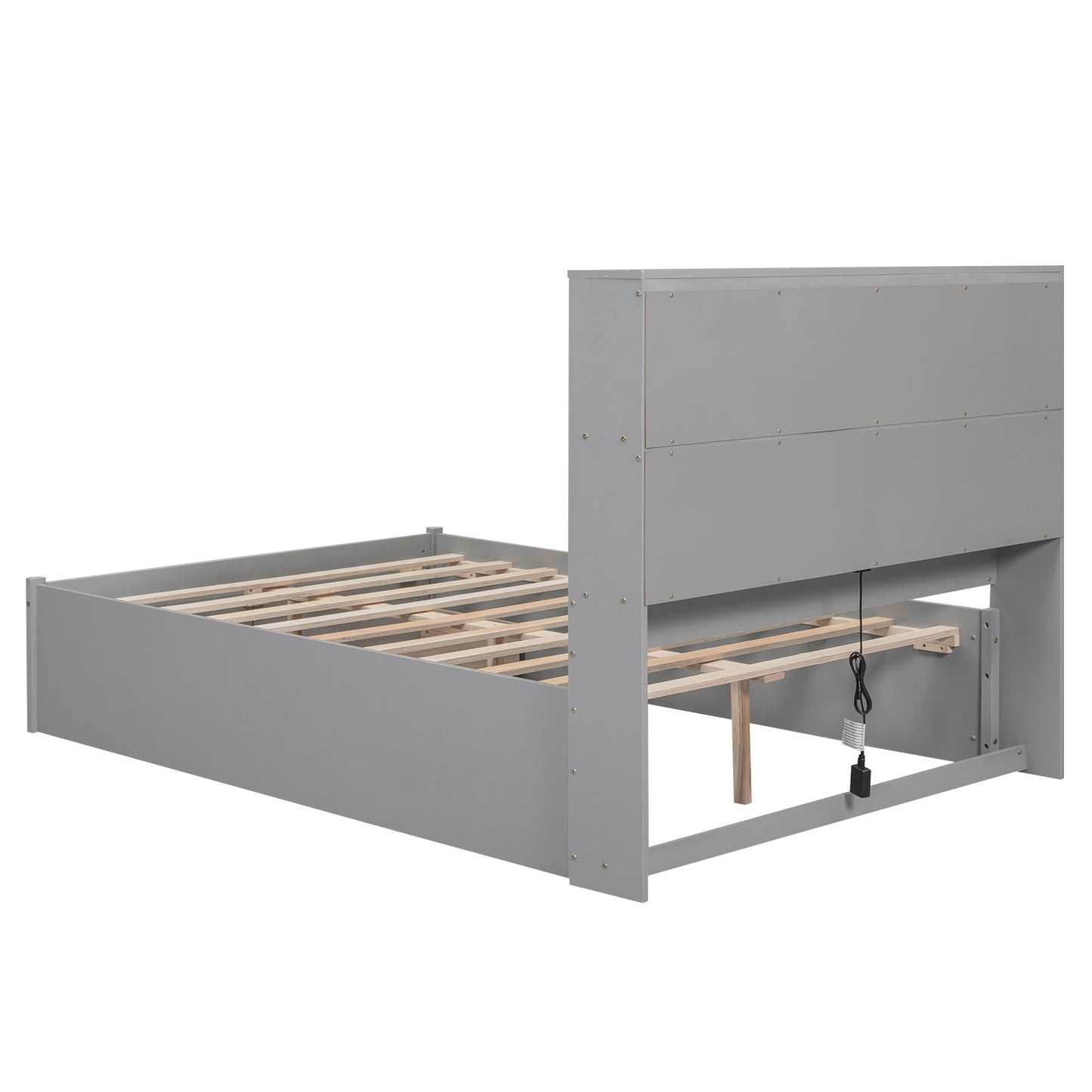 Lit plateforme de taille complète avec tête de lit de rangement et station de chargement