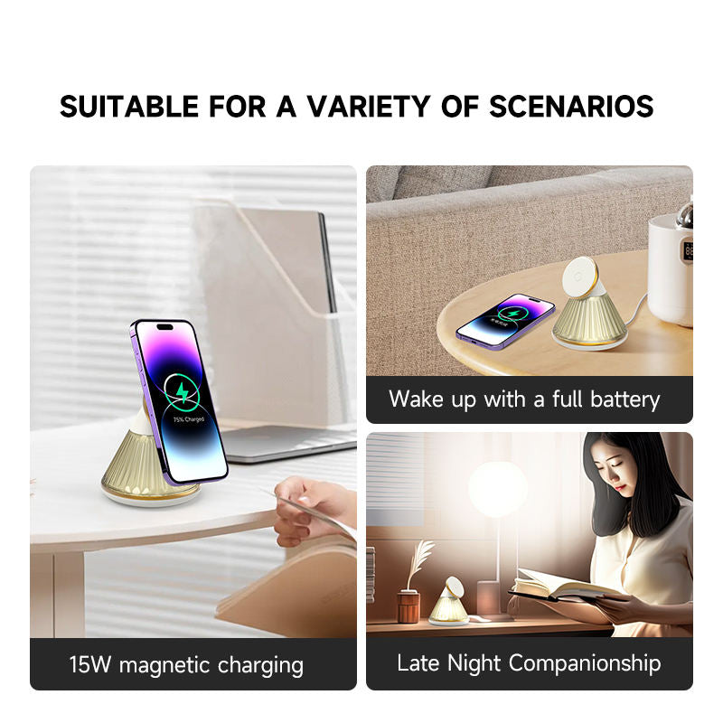 Conical adjustable magnetic wireless charger with night light suitable for iPhone 15W wireless charging bracket - Korvel