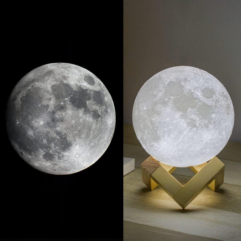 Lampe de Lune Imprimée en 3D - Lampe de Nuit à Contrôle Tactile