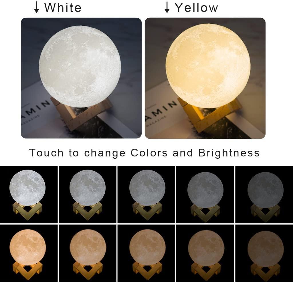 Lampe de Lune Imprimée en 3D - Lampe de Nuit à Contrôle Tactile