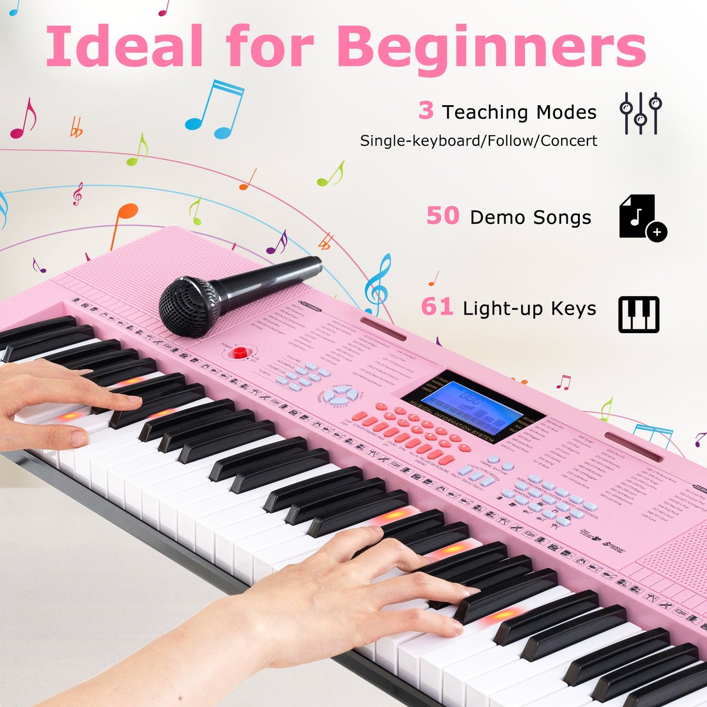 61-Key Electric Piano Keyboard for Beginners - Pink